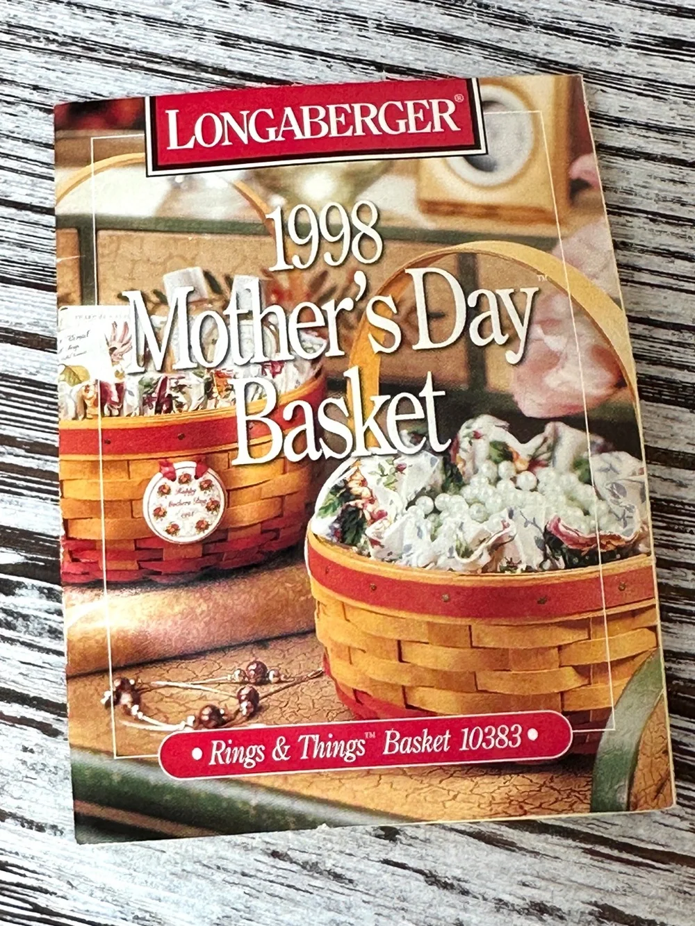Longaberger 1998 Happy Mother’s Day Basket w/ Floral Fabric Liner & Tie On